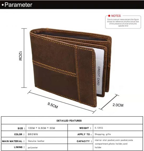 Genuine Leather Wallet (Double Stitched and RFID) Dark Brown - 5