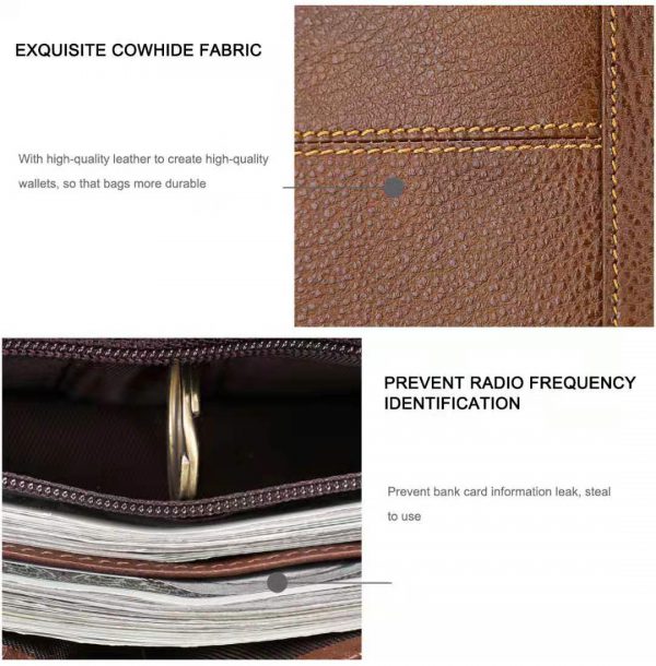 Genuine Leather Wallet (Double Stitched and RFID) - Dark Brown - 9