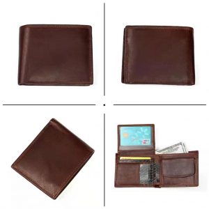 Double stitch Genuine leather wallet - Dark Brown